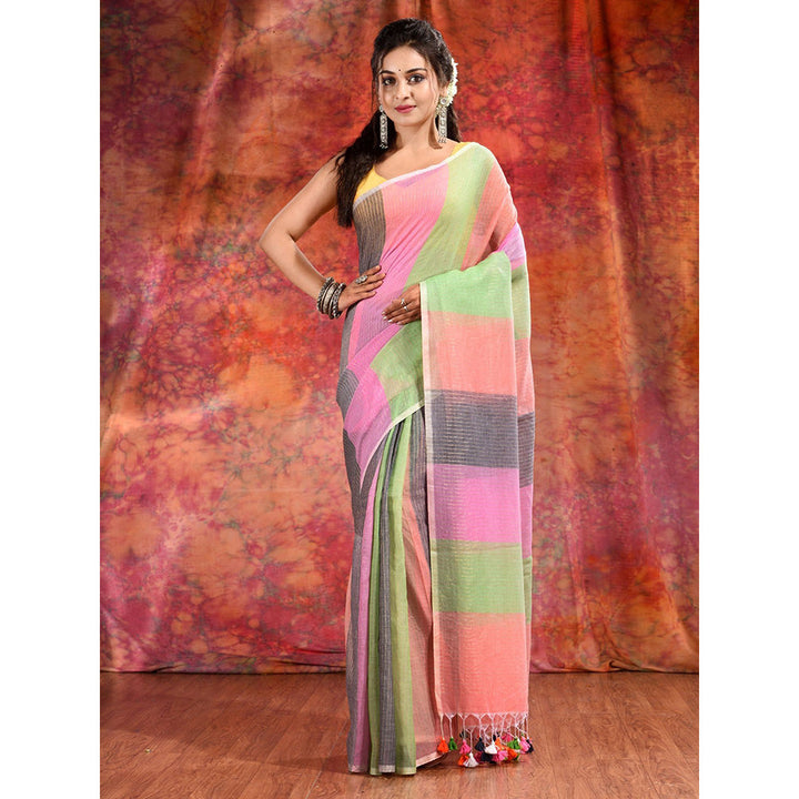 CHARUKRITI Multicolor Cotton Handwoven Soft Saree without Blouse Piece