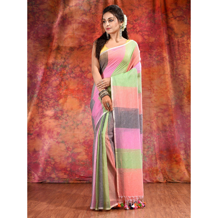 CHARUKRITI Multicolor Cotton Handwoven Soft Saree without Blouse Piece