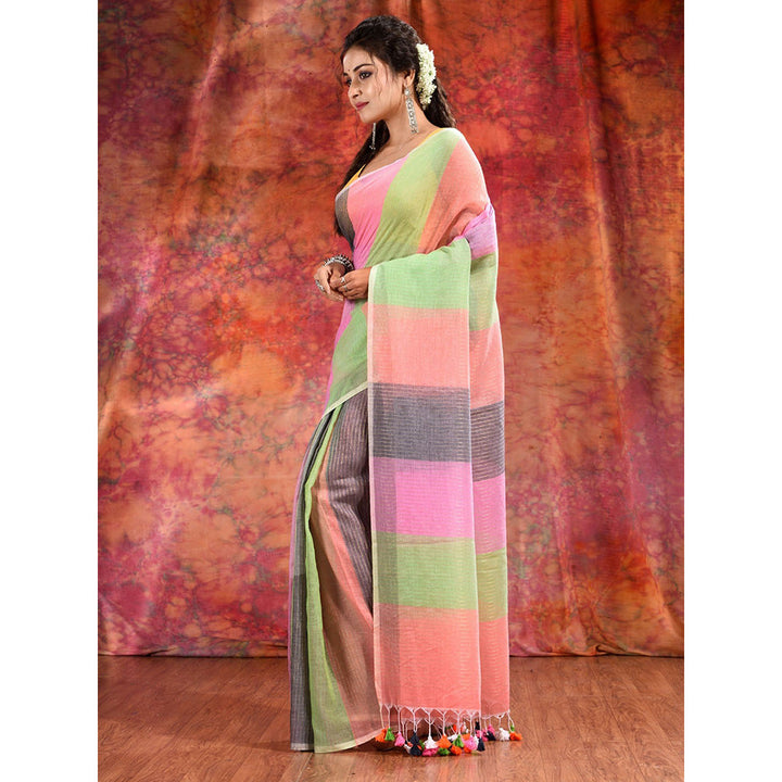 CHARUKRITI Multicolor Cotton Handwoven Soft Saree without Blouse Piece