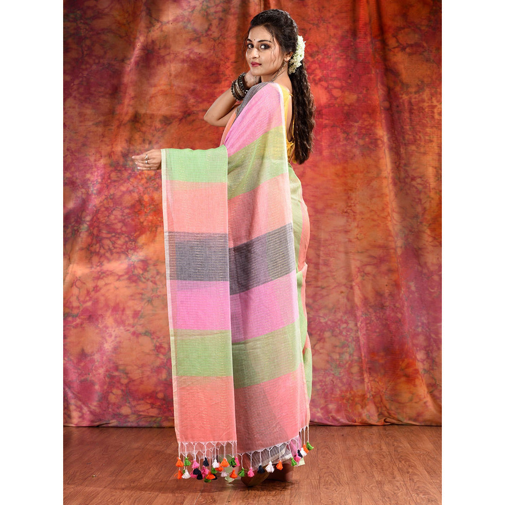 CHARUKRITI Multicolor Cotton Handwoven Soft Saree without Blouse Piece