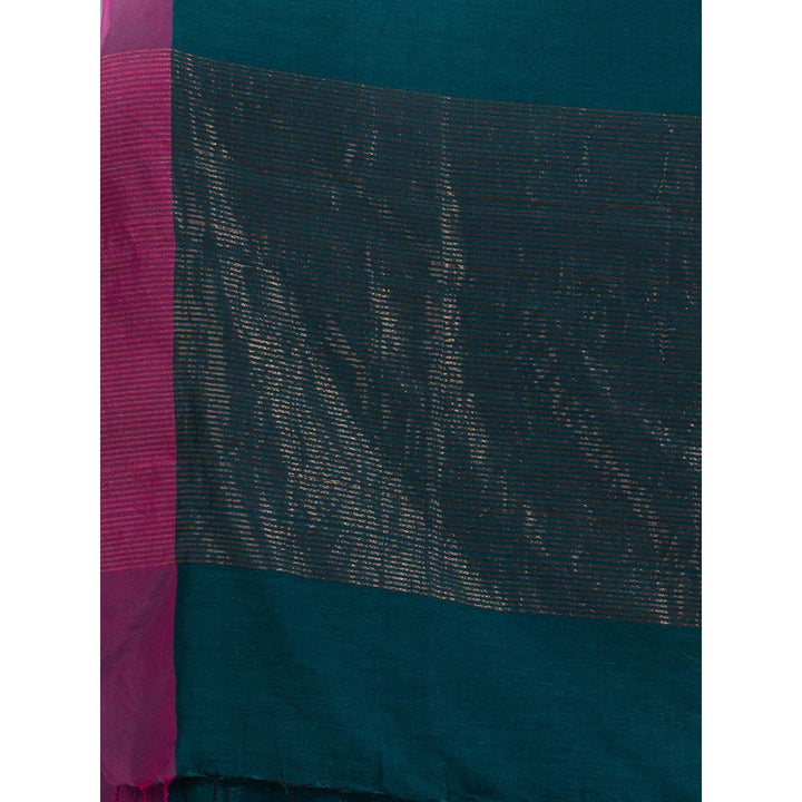 CHARUKRITI Teal Pure Cotton Handwoven Soft Saree & Zari Pallu with Unstitched Blouse