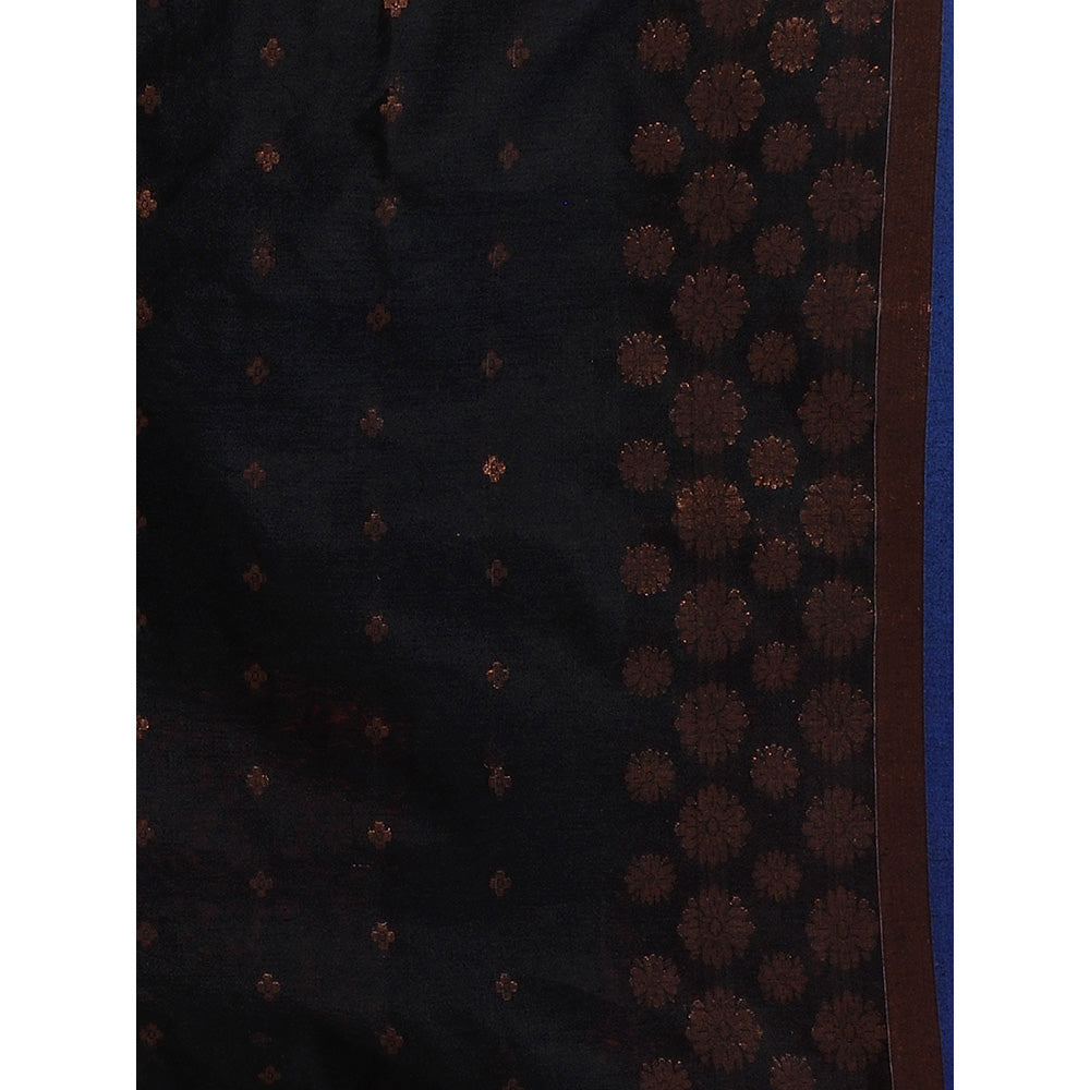 CHARUKRITI Black Cotton Blend Handwoven Zari Buttas and Motifs Saree with Unstitched Blouse