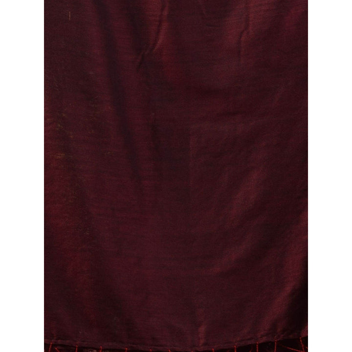 CHARUKRITI Maroon Solid Cotton Handloom Soft Tassels Saree with Unstitched Blouse