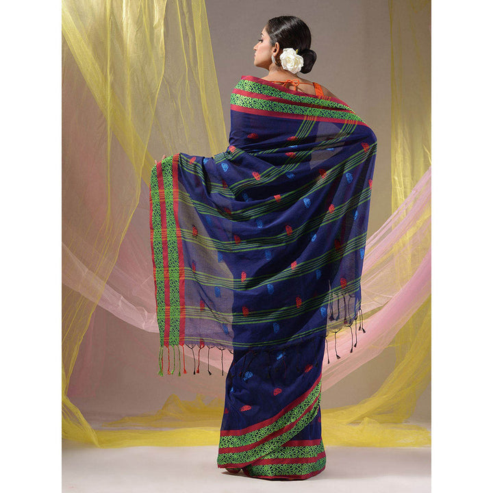 CHARUKRITI Royal Blue Cotton Handloom Soft Nakshi Border Saree with Unstitched Blouse