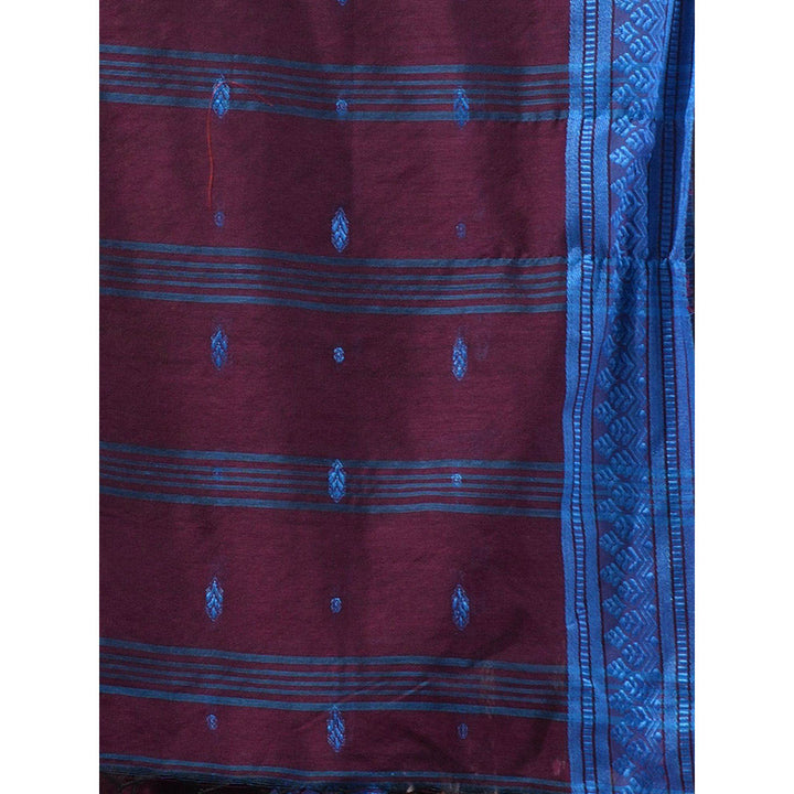 CHARUKRITI Wine Cotton Handloom Soft Saree with Unstitched Blouse