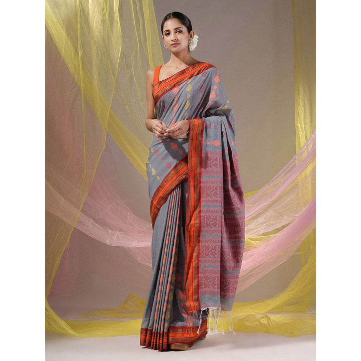 CHARUKRITI Lava Grey Silk Matka Soft Nakshi Pallu Saree with Unstitched Blouse