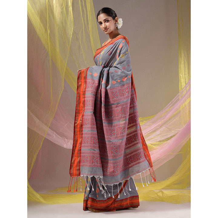 CHARUKRITI Lava Grey Silk Matka Soft Nakshi Pallu Saree with Unstitched Blouse