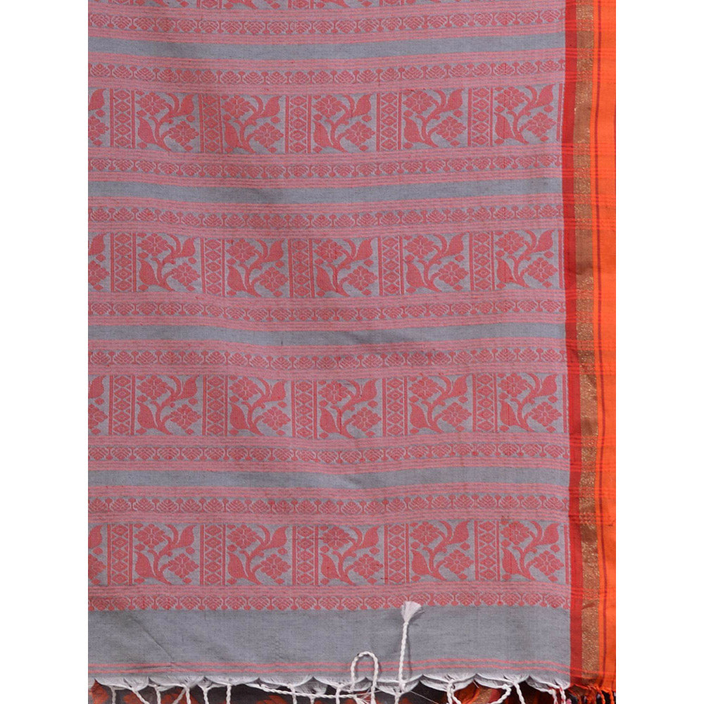 CHARUKRITI Lava Grey Silk Matka Soft Nakshi Pallu Saree with Unstitched Blouse