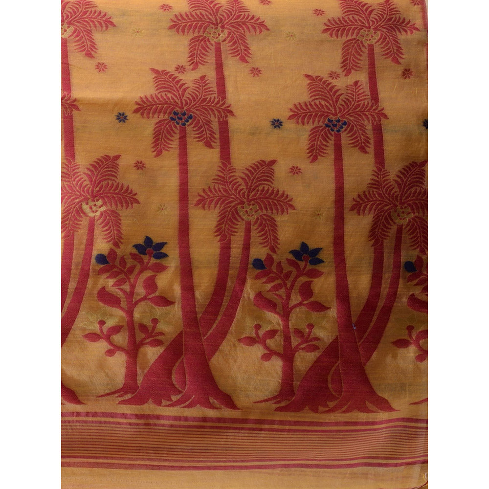 CHARUKRITI Ochre Yellow Handwoven Saree with Woven Designs & Zari Work