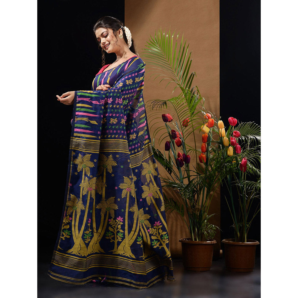 CHARUKRITI Blue Handwoven Saree with Woven Designs