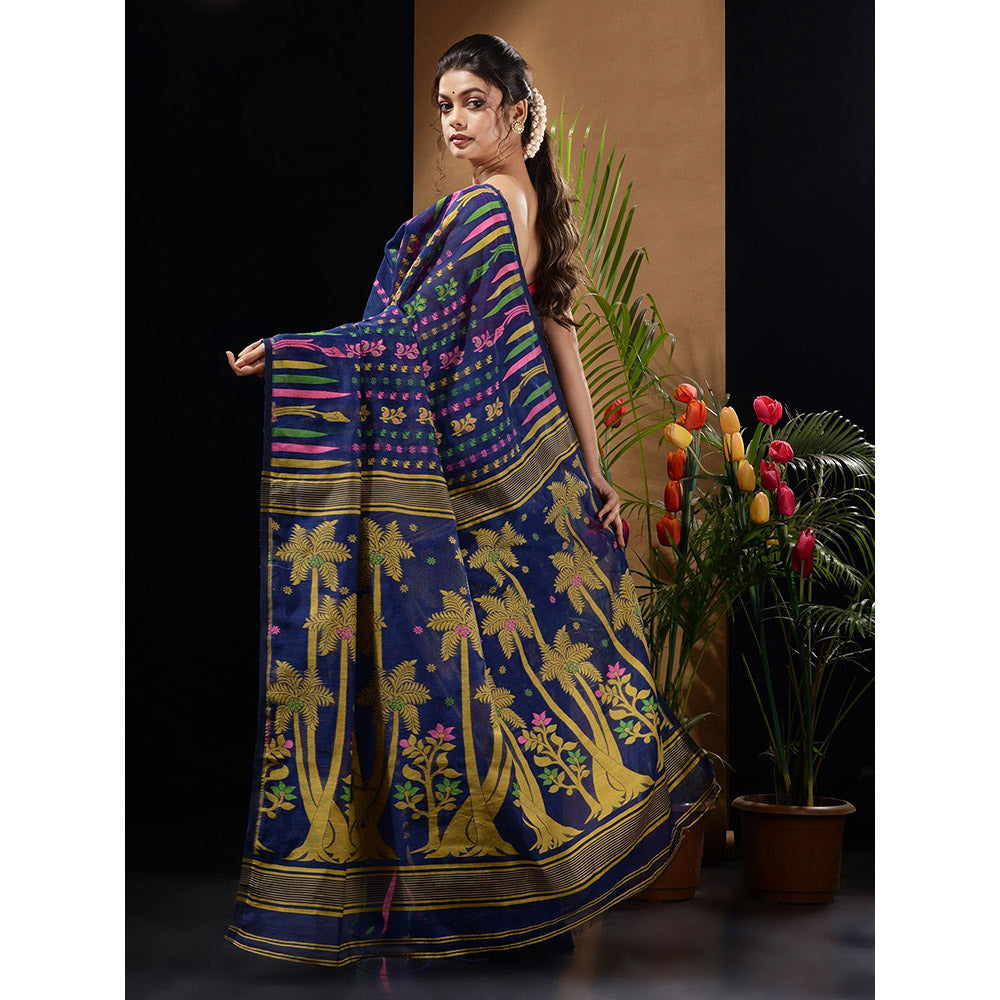 CHARUKRITI Blue Handwoven Saree with Woven Designs