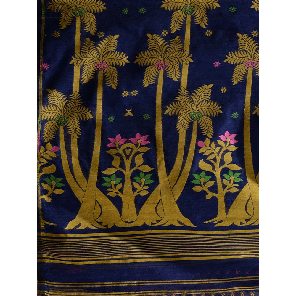 CHARUKRITI Blue Handwoven Saree with Woven Designs