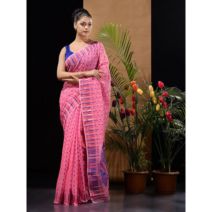 CHARUKRITI Pink Handwoven Saree with Woven Buttas & Ethnic Designs