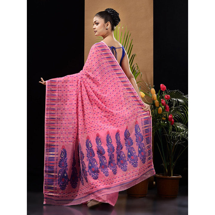 CHARUKRITI Pink Handwoven Saree with Woven Buttas & Ethnic Designs