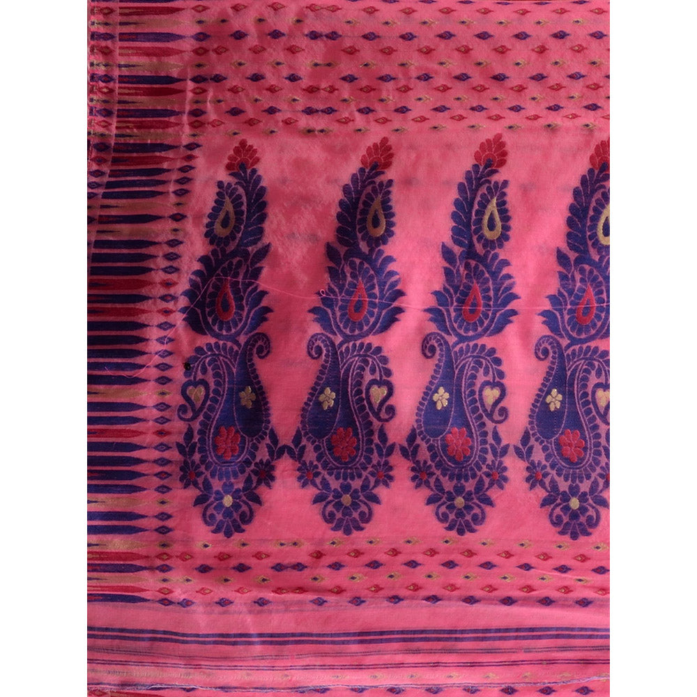 CHARUKRITI Pink Handwoven Saree with Woven Buttas & Ethnic Designs