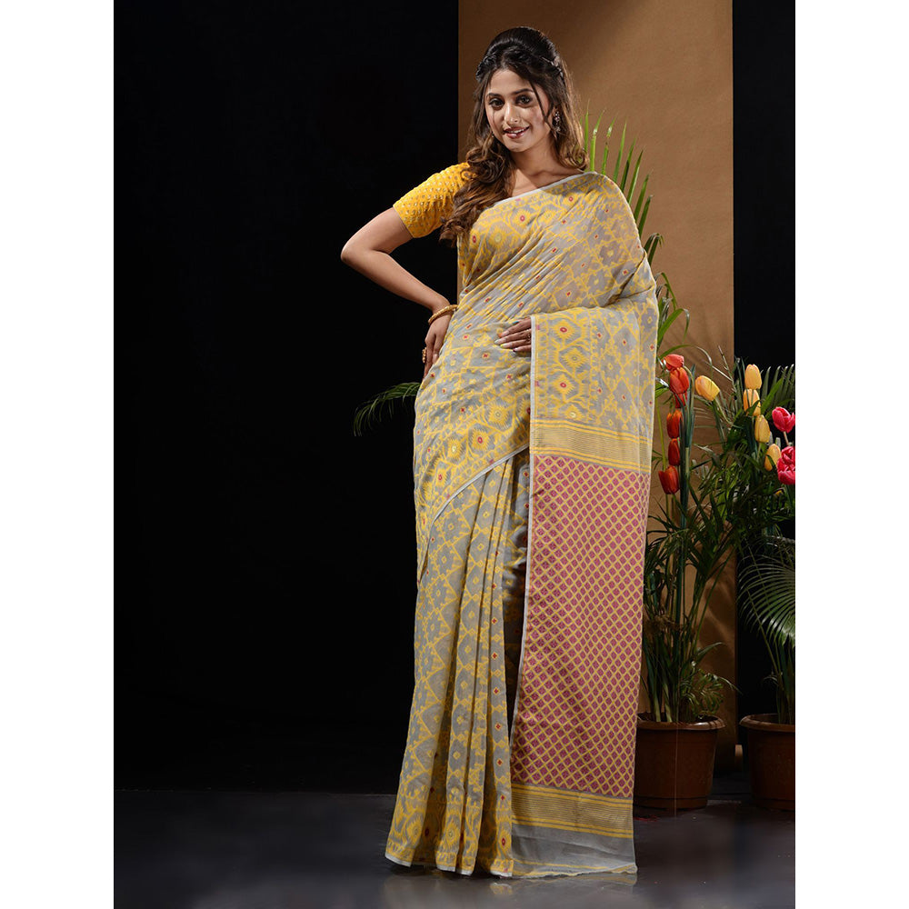 CHARUKRITI Light Grey Handwoven Saree with Woven Patterns & Zari Pallu