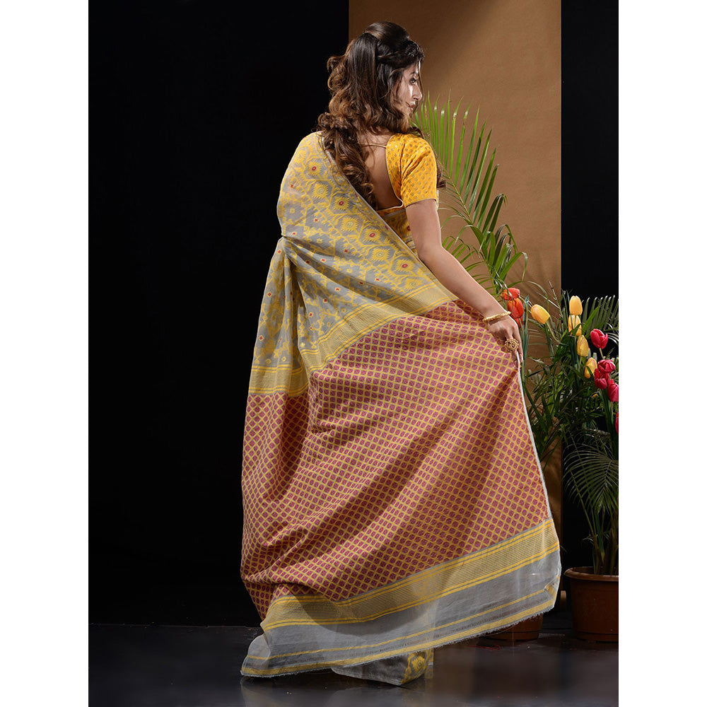 CHARUKRITI Light Grey Handwoven Saree with Woven Patterns & Zari Pallu