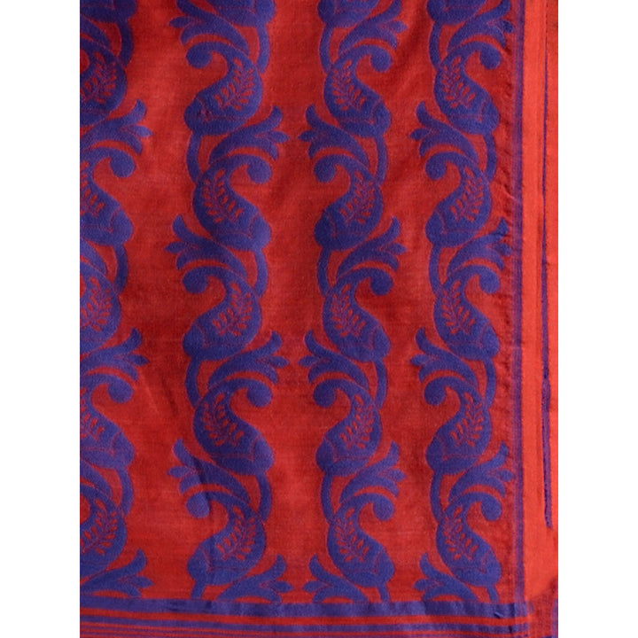 CHARUKRITI Red & Blue Handwoven Saree with Floral & Paisley Designs