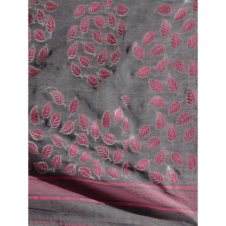 CHARUKRITI Grey Handwoven Saree with Geometric Designs & Foliage Patterns