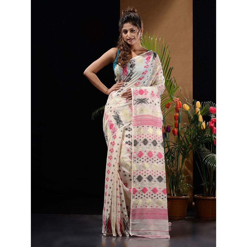 CHARUKRITI White Handwoven Saree with Zari Designs & Motifs