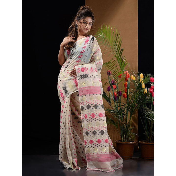 CHARUKRITI White Handwoven Saree with Zari Designs & Motifs