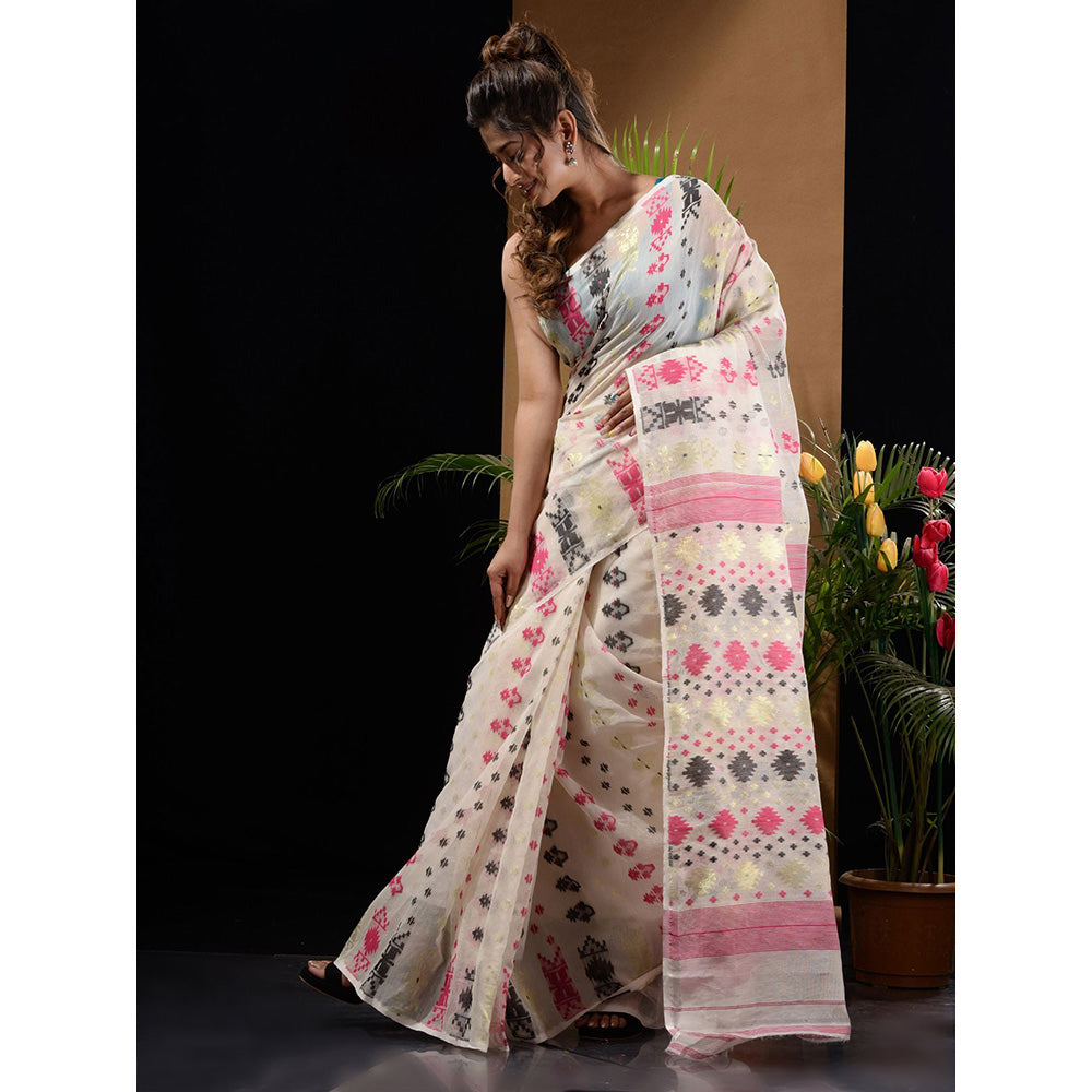 CHARUKRITI White Handwoven Saree with Zari Designs & Motifs