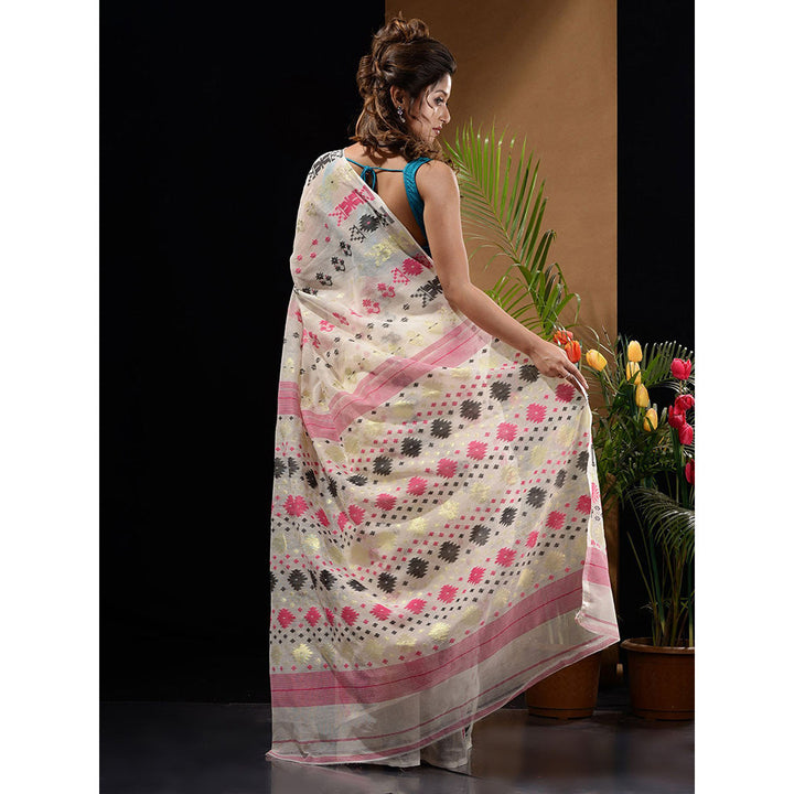 CHARUKRITI White Handwoven Saree with Zari Designs & Motifs