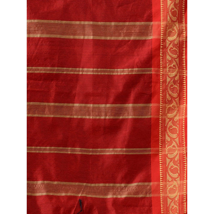 CHARUKRITI Red Cotton Silk Handwoven Saree with Nakshi Borders with Unstitched Blouse