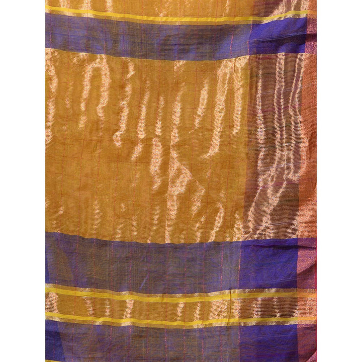 CHARUKRITI Yellow Cotton Silk Handwoven Saree with Check Designs with Unstitched Blouse