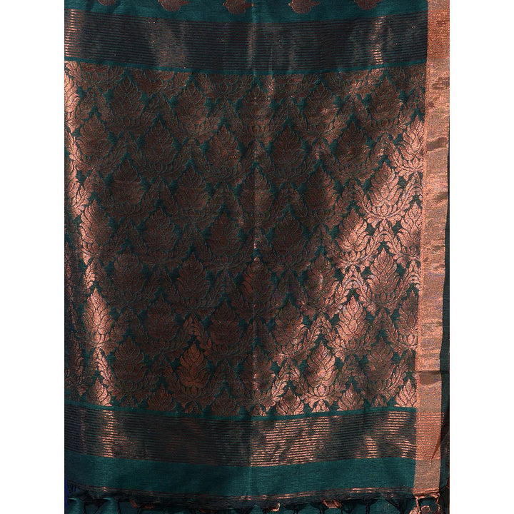 CHARUKRITI Teal Linen Handwoven Saree with Nakshi Pallu with Unstitched Blouse