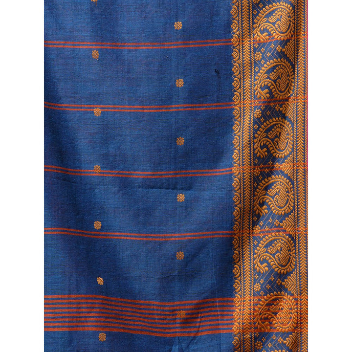 CHARUKRITI Rust Cotton Handspun Handwoven Saree with Paisley Border with Unstitched Blouse