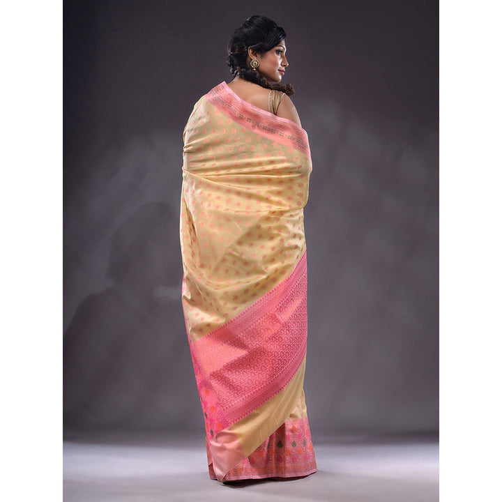 CHARUKRITI Beige Handwoven Banarasi Silk Saree With Unstitched Blouse