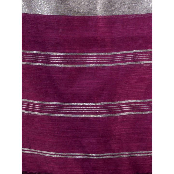 CHARUKRITI Purple Cotton Silk Handwoven Saree with Zari Woven Stripes Pallu & Unstitched Blouse