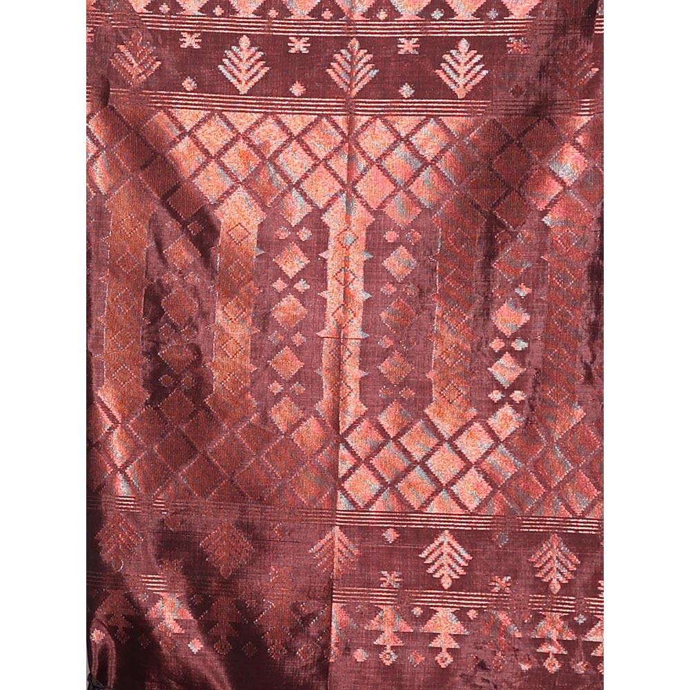 CHARUKRITI Brown Silk Matka Handwoven Saree with Texture Designs with Unstitched Blouse