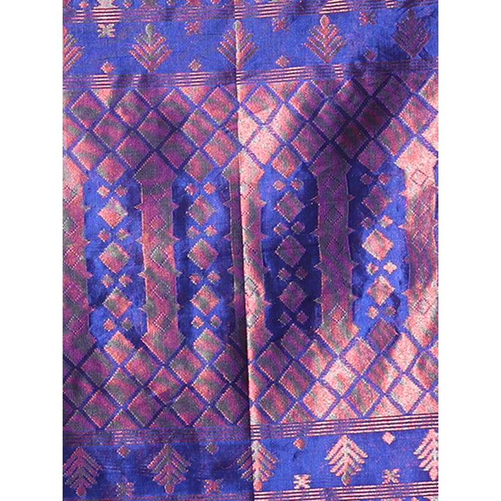 CHARUKRITI Royal Blue Silk Matka Handwoven Saree with Texture Designs with Unstitched Blouse