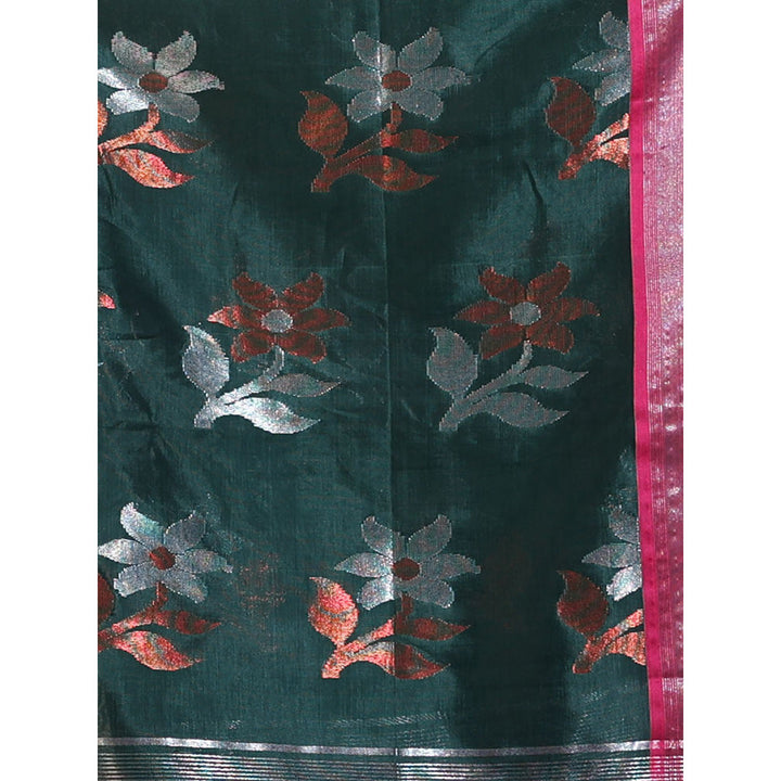 CHARUKRITI Maroon Silk Matka Saree with Motifs and Contrast Pallu with Unstitched Blouse