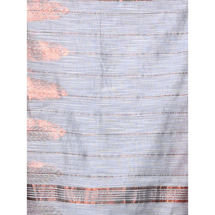 CHARUKRITI Grey Cotton Silk Handwoven Saree with Texture Borders with Unstitched Blouse