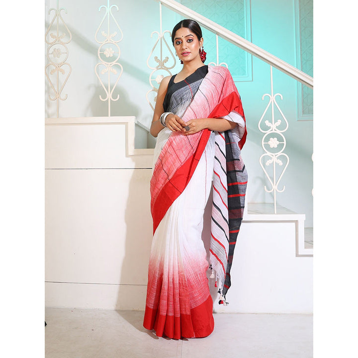 CHARUKRITI Multi Color Cotton Handwoven Saree with Ikkat Design Unstitched Blouse