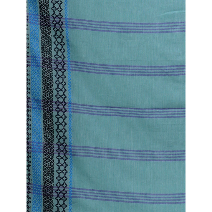 CHARUKRITI Sea Green Cotton Handwoven Saree with Unstitched Blouse and Texture Borders