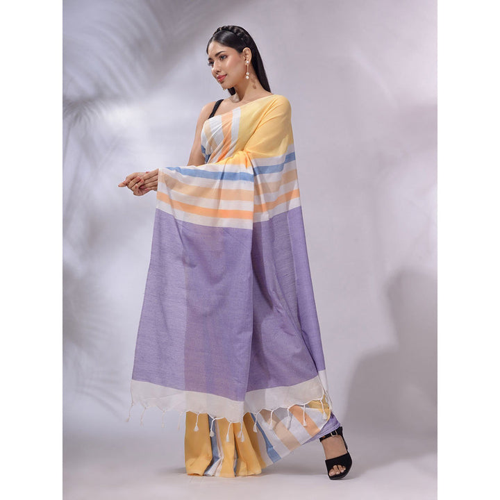 CHARUKRITI Multicolor Cotton Stripes Handwoven Soft Saree with Unstitched Blouse