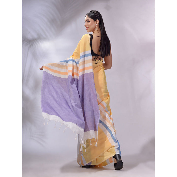 CHARUKRITI Multicolor Cotton Stripes Handwoven Soft Saree with Unstitched Blouse