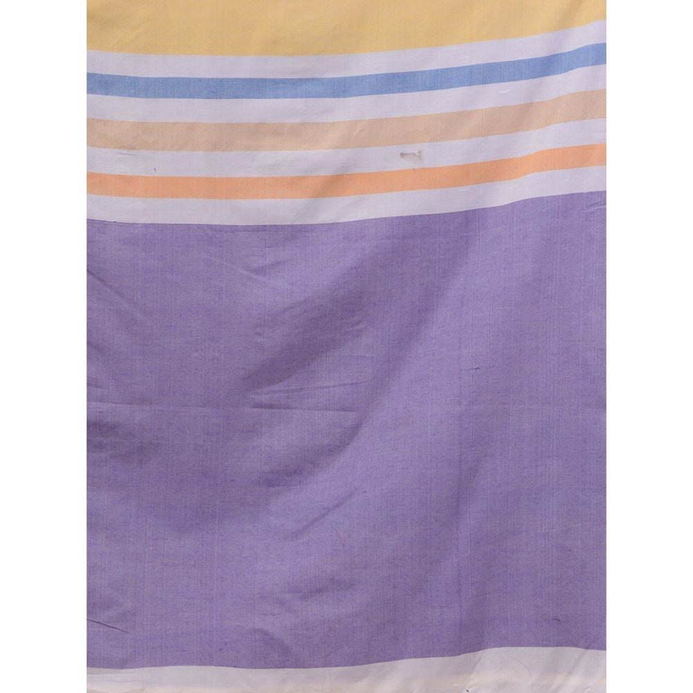 CHARUKRITI Multicolor Cotton Stripes Handwoven Soft Saree with Unstitched Blouse