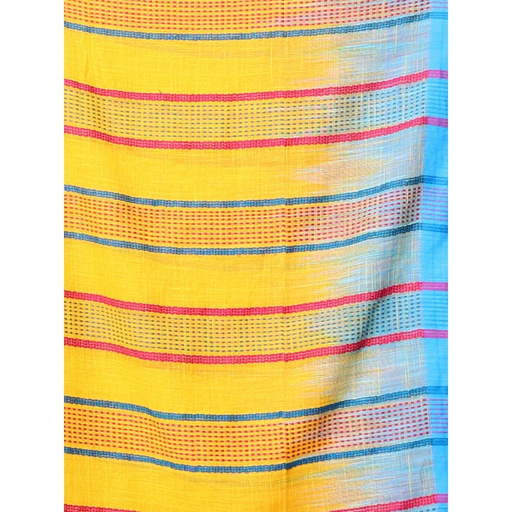 CHARUKRITI Yellow Cotton Handwoven Saree with Ikkat Design with Unstitched Blouse