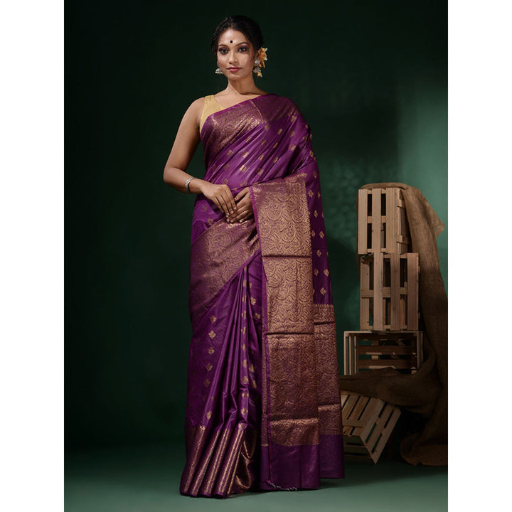 CHARUKRITI Purple Silk Blend Handwoven Soft Ethnic Motifs Saree with Unstitched Blouse