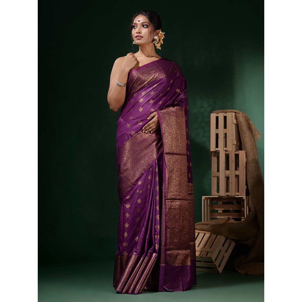 CHARUKRITI Purple Silk Blend Handwoven Soft Ethnic Motifs Saree with Unstitched Blouse