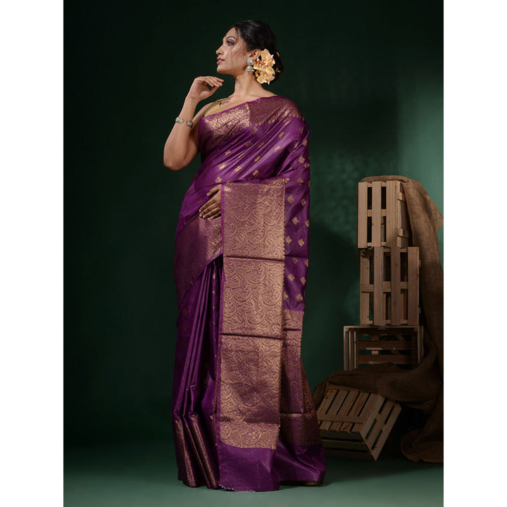 CHARUKRITI Purple Silk Blend Handwoven Soft Ethnic Motifs Saree with Unstitched Blouse