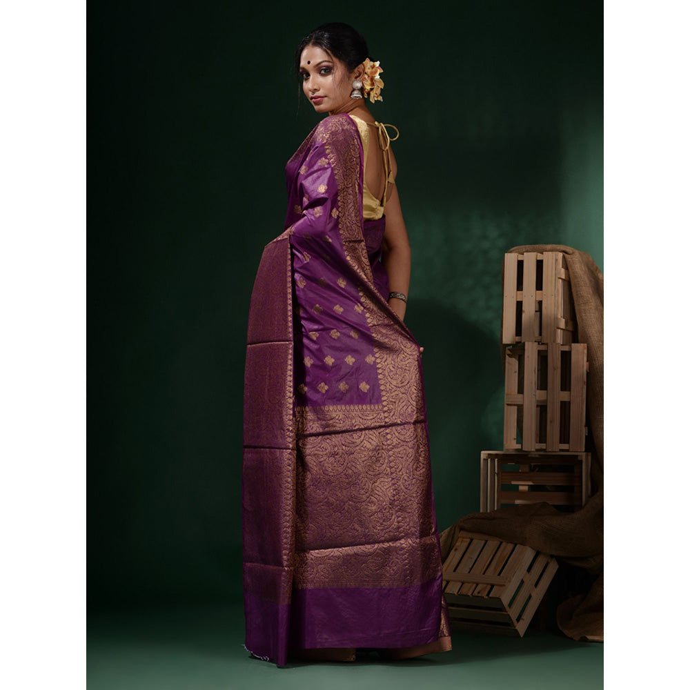 CHARUKRITI Purple Silk Blend Handwoven Soft Ethnic Motifs Saree with Unstitched Blouse