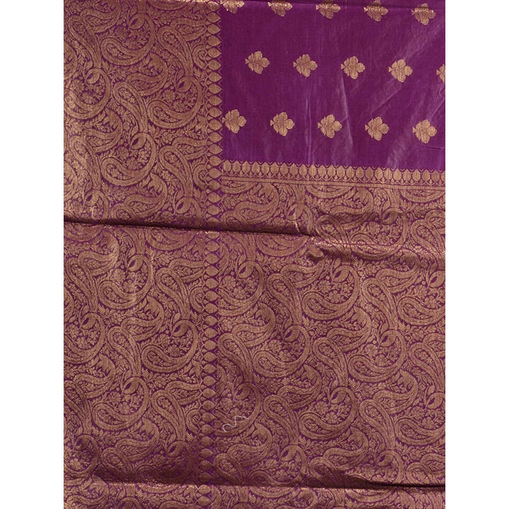 CHARUKRITI Purple Silk Blend Handwoven Soft Ethnic Motifs Saree with Unstitched Blouse