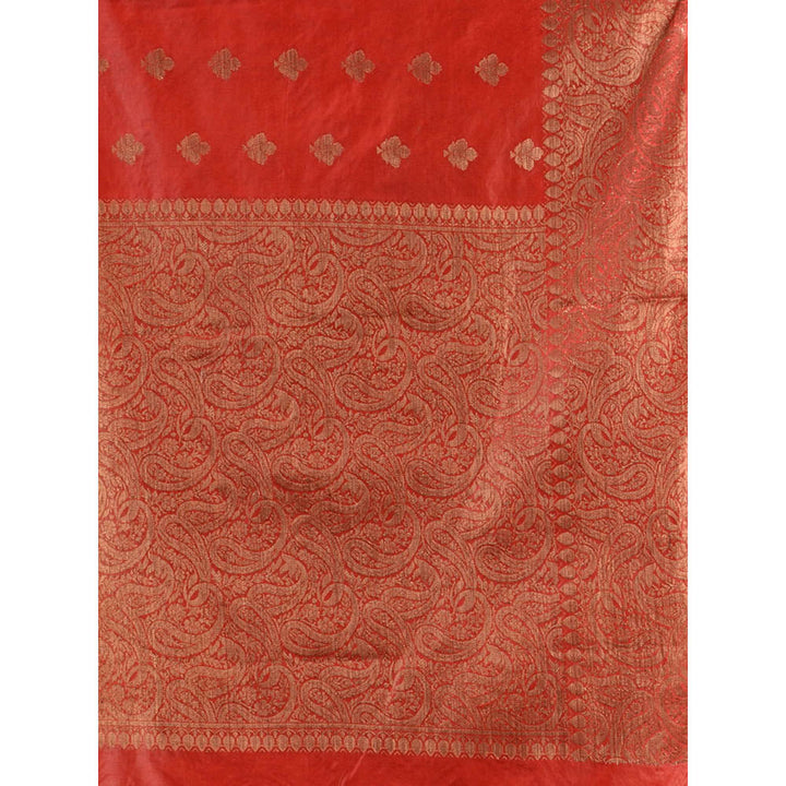 CHARUKRITI Red Silk Blend Handwoven Soft Ethnic Motifs Saree with Unstitched Blouse