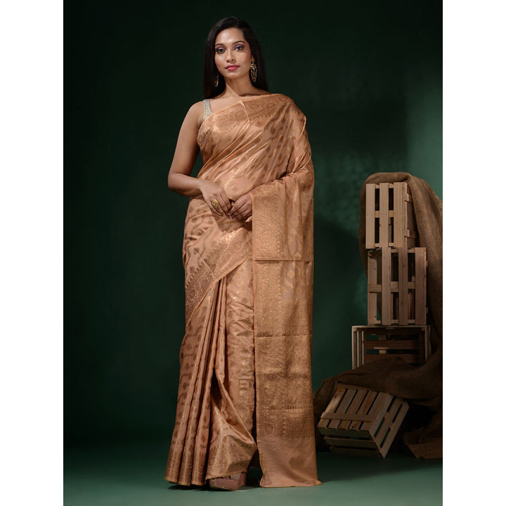 CHARUKRITI Beige Silk Blend Handwoven Soft Nakshi Pattern Saree with Unstitched Blouse